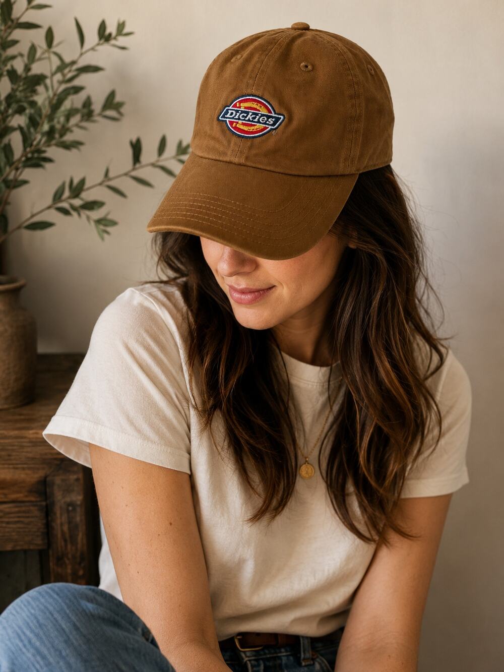 Vintage Dickies Brown Workwear Dad Hat Embroidered Logo Adjustable Cap ✨